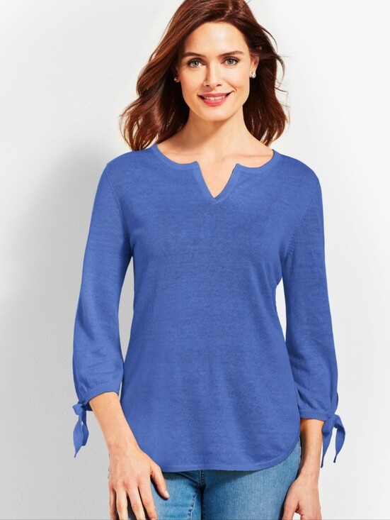 Talbots Tops - Talbots Periwinkle Split-Neck Tie-Sleeve Knit Top